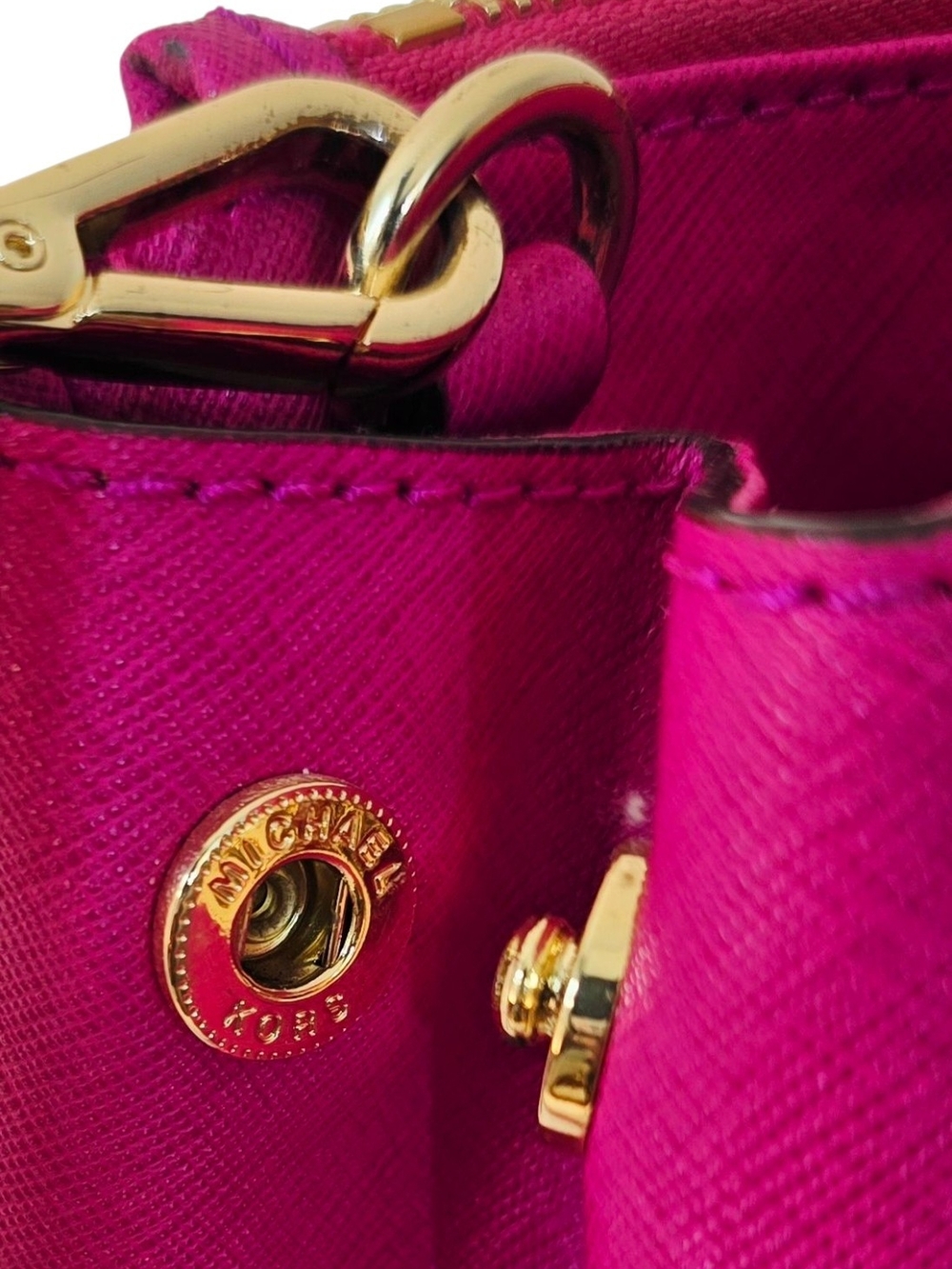 Michael Kors Sutton Medium Satchel Raspberry Pink Leather Bag + Wallet NWT - Picture 7 of 9